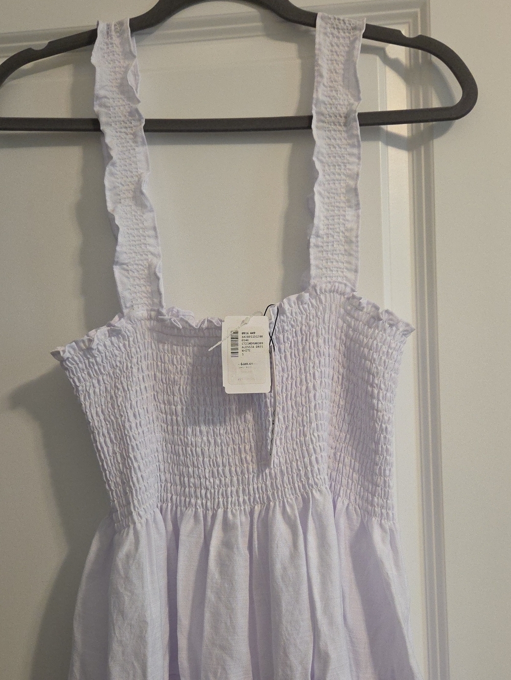 CAARA Smocked White Sundress with Ruffle Straps